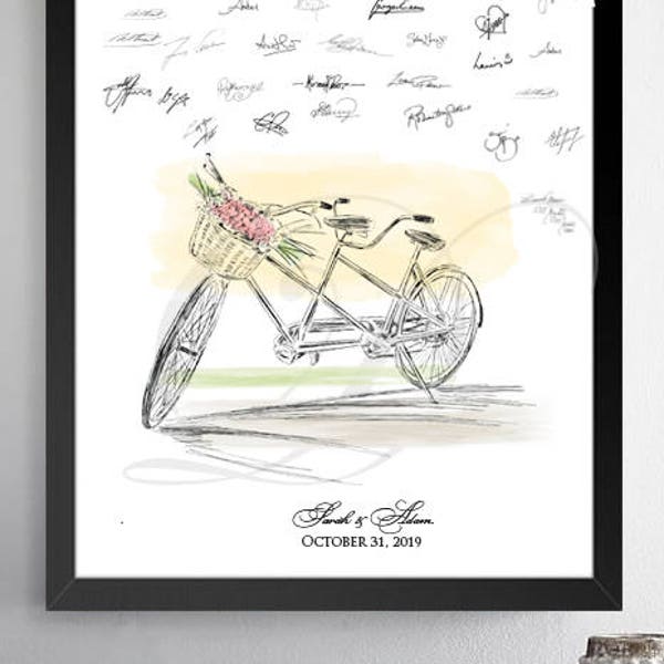 Bicycle Built for 2 Guestbook Print, Guest Book, Bridal Shower,f Wedding, Alternative GuestBook, Sign-in, Bike for Two  (8 x 10 - 24 x 36)