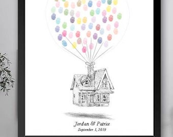 Up House Guest Book, Thumbprint, Fingerprint Guestbook, Alternative Guestbook, Wedding, Fairytale Wedding, Disney, Wedding Sign-in, Up Movie
