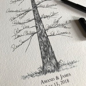 Wedding Guest Book Alternative Pine Tree, Guests Signatures, Print, Guestbook, Wedding, Bridal Shower, Family Reunion, Housewarming, Rustic