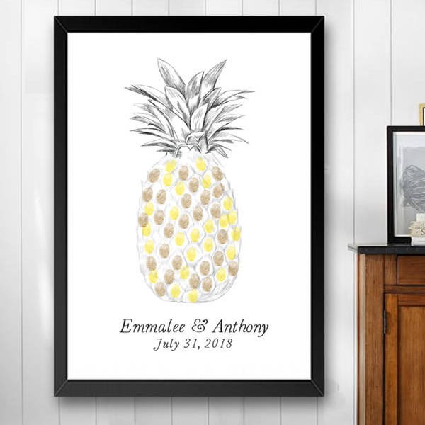 Pinapple Thumbprint Guestbook Print, Hawaiian Theme, Beach, Fingerprint Guest Book, Wedding, Bridal Shower, Family Reunion, Birthday Party