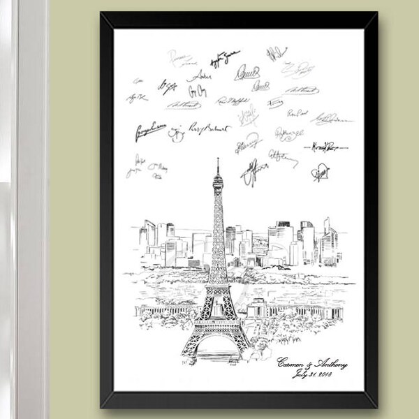 Paris Skyline Guestbook Print, Guest Book, French Themed, Bridal Shower, Wedding, Custom, Alternative, Wedding Sign-in (8 x 10 - 24 x 36)