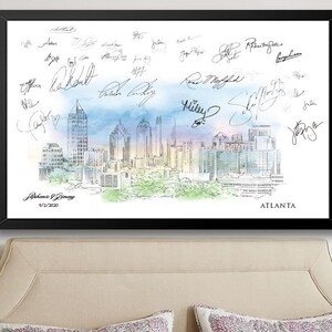 Atlanta Watercolor Skyline Guestbook Print, Guest Book, Bridal Shower, Georgia Wedding, Custom, Alternative Guest Book, Sign-in