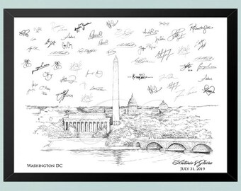 Washington, DC Wedding Guest Book Alternative Print, DC Skyline, Wedding Guestbook, Bridal Shower, DC Wedding, Guestbook, Sign-in, Free Pen!