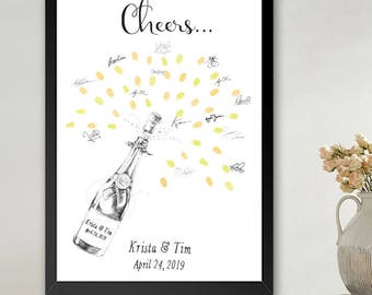 Champagne Bottle Thumbprint Guestbook Print, Fingerprint Guest Book, Wedding, Bridal Shower, Family Reunion, Alternative (8 x 10- 24 x 36)