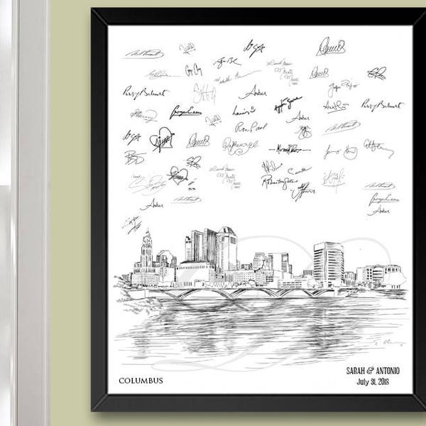 Columbus Ohio Skyline Guestbook Print, Guest Book, Bridal Shower, Wedding, Custom, Alternative Guest Book, Sign In (8 x 10 - 24 x 36)