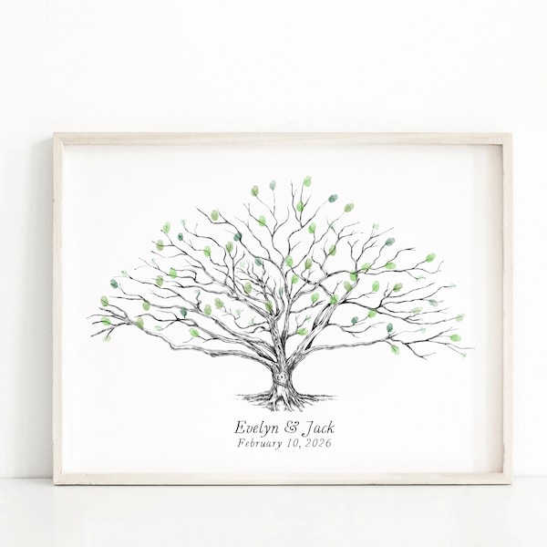 Wedding Guest Book Low Oak Fingerprint Tree with heart, Boho, Fingerprint Alternative Guestbook, Rustic Wedding,  Bridal Shower, Reunion