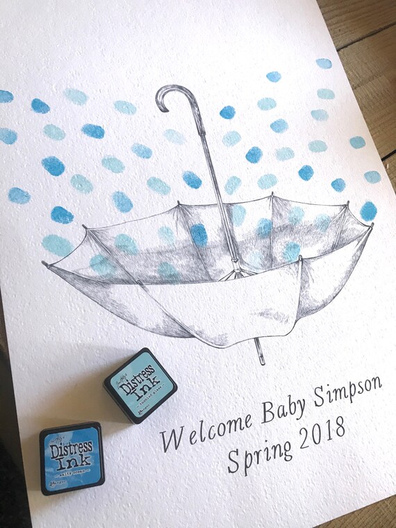 Baby Shower Guest Book Alternative Umbrella Thumbprint Image 0