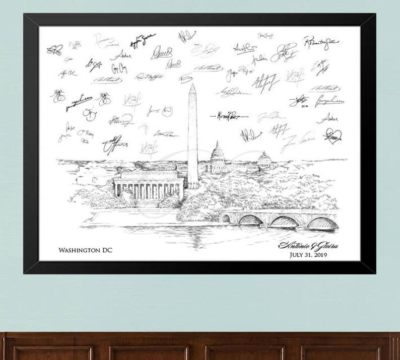 Washington, DC Wedding Guest Book Alternative Print, DC Skyline, Wedding Guestbook, Bridal Shower, DC Wedding, Guestbook, Sign-in, Free Pen image 1