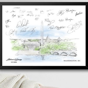 Washington, DC Watercolor Skyline Guestbook: Custom Wedding Sign-in
