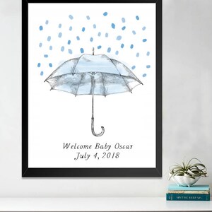 Baby Shower Guest Book Umbrella Boy Thumbprint Guestbook Alternative Blue Baby Shower for Boy Gender Reveal Guestbook Baby Naming Day