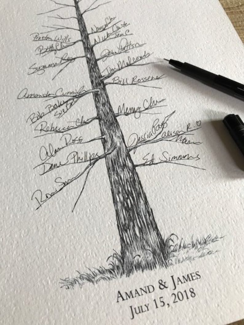 Wedding Guest Book Alternative Pine Tree, Guests Signatures, Print, Guestbook, Wedding, Bridal Shower, Family Reunion, Housewarming, Rustic 