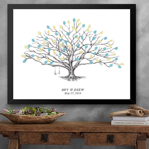 Wedding Guest Book Alternative Thumbprint Tree Swing And Heart Low Oak Fingerprint Guestbook Bridal Shower Family Reunion Baby Shower
