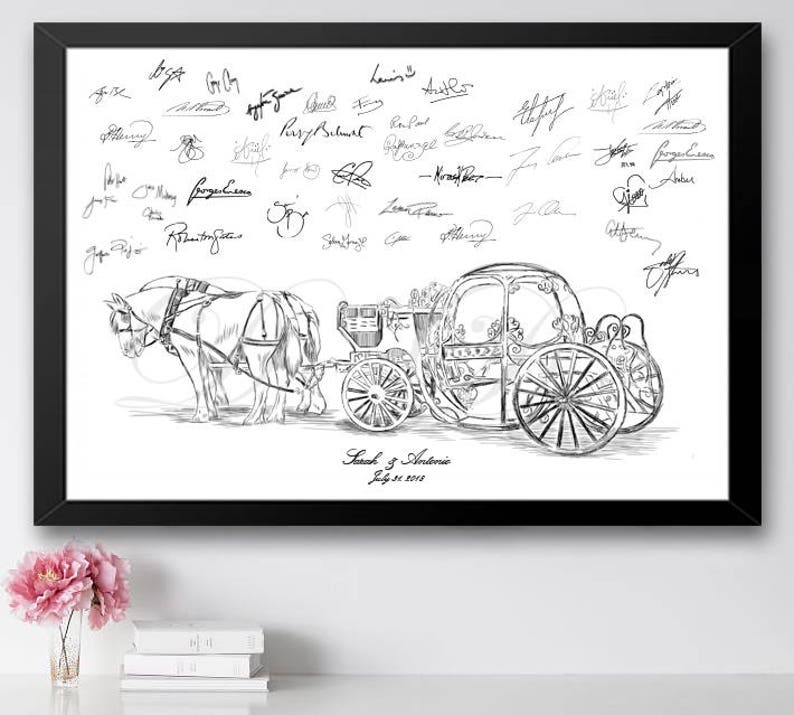 Cinderella's Carriage Guestbook Print, Wedding Guest Book, Fairytale, Bridal Shower, Wedding, Disney themed 8 x 10 24 x 36 image 1