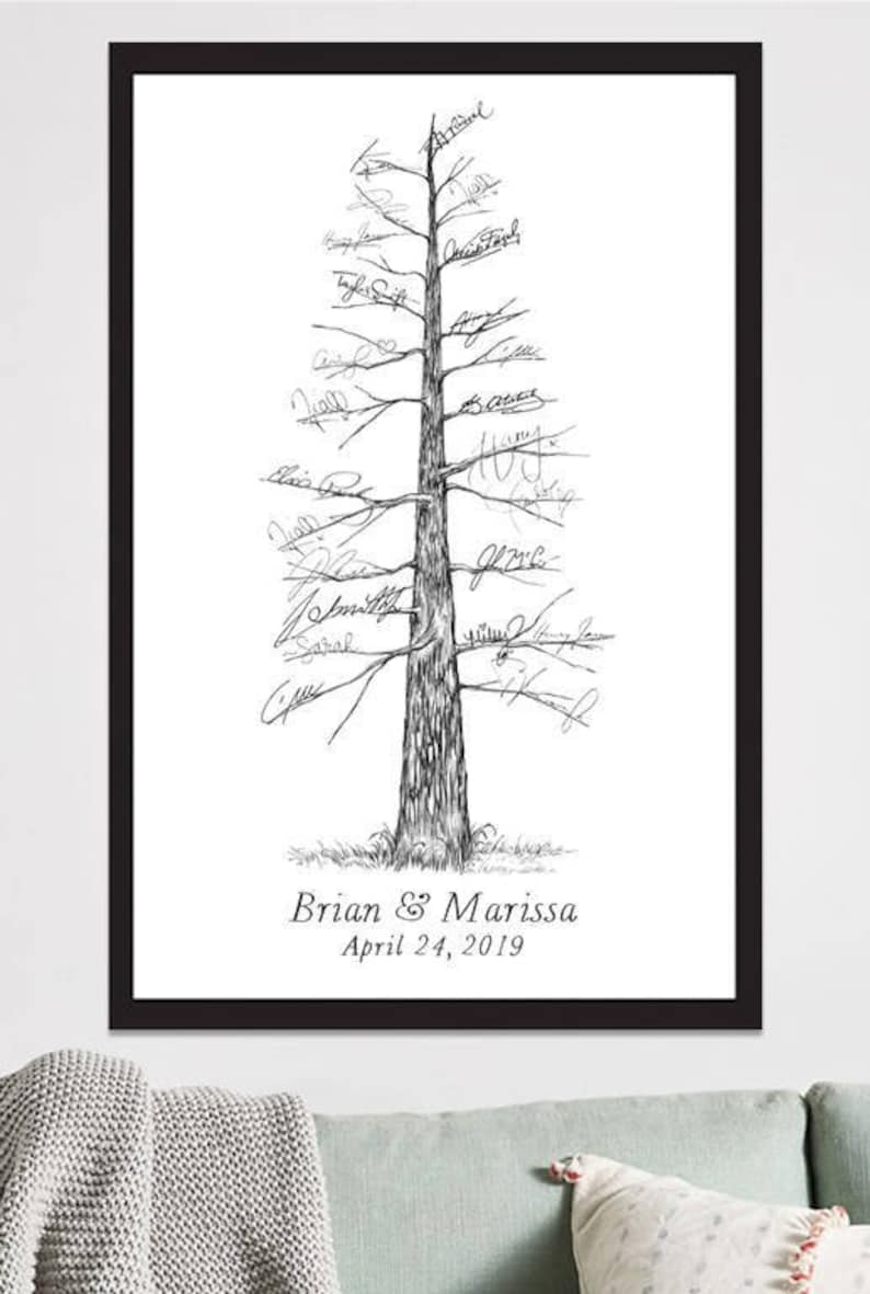 Wedding Guest Book Alternative Pine Tree, Guests Signatures, Print, Guestbook, Wedding, Bridal Shower, Family Reunion, Housewarming, Rustic image 2