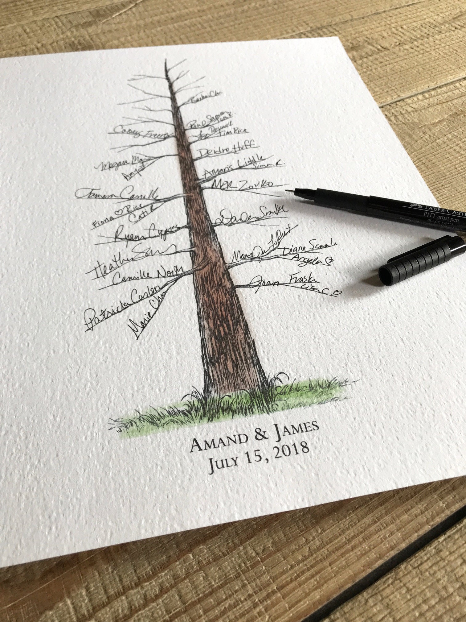 Wedding Guest Book Alternative Watercolor  Pine Tree, Guests Signatur…