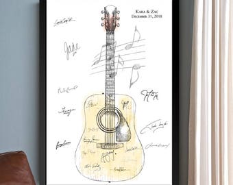 Alternative Guest Book Acoustic Guitar Print, Guestbook, Wedding, Instrument, Music, Birthday Party, Bar Mitzvah, Family Reunion