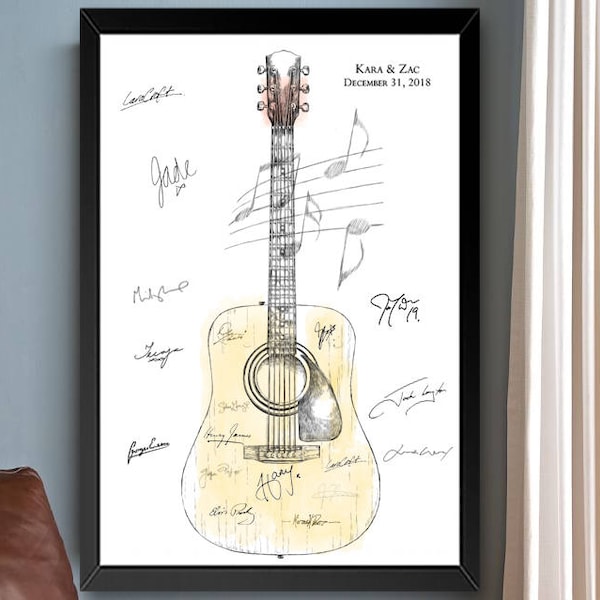 Alternative Guest Book Acoustic Guitar Print, Guestbook, Wedding, Instrument, Music, Birthday Party, Bar Mitzvah, Family Reunion