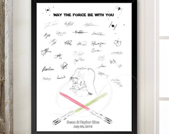 Star Wars Guestbook Print Inspired Darth Vader, Light Saber Guest Book, Bridal Shower, Wedding, Alternative, Birthday, Bar Mitzvah, free pen