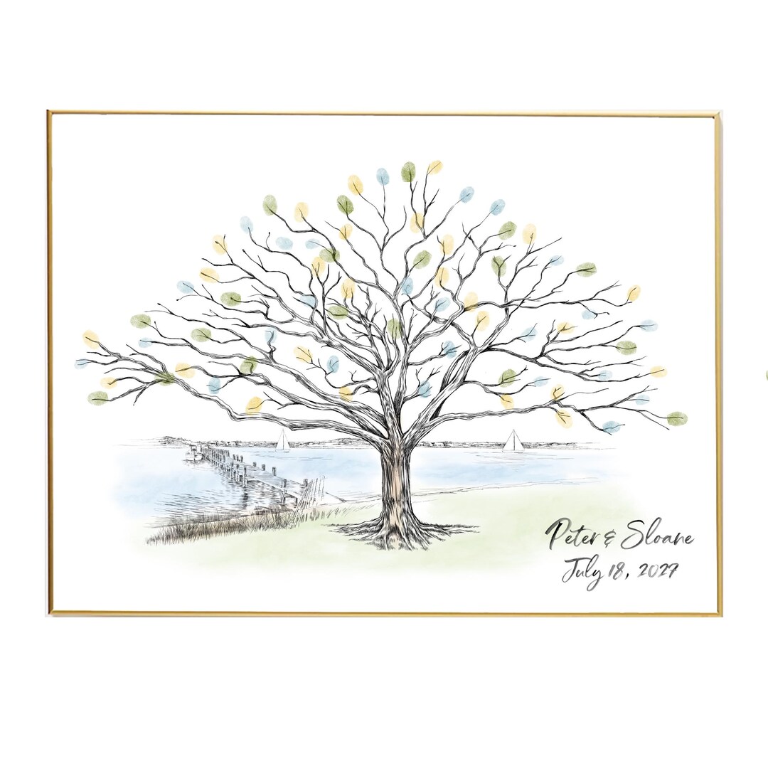Wedding Guestbook Alternative Tree With Sailboat, Thumbprint Tree ...