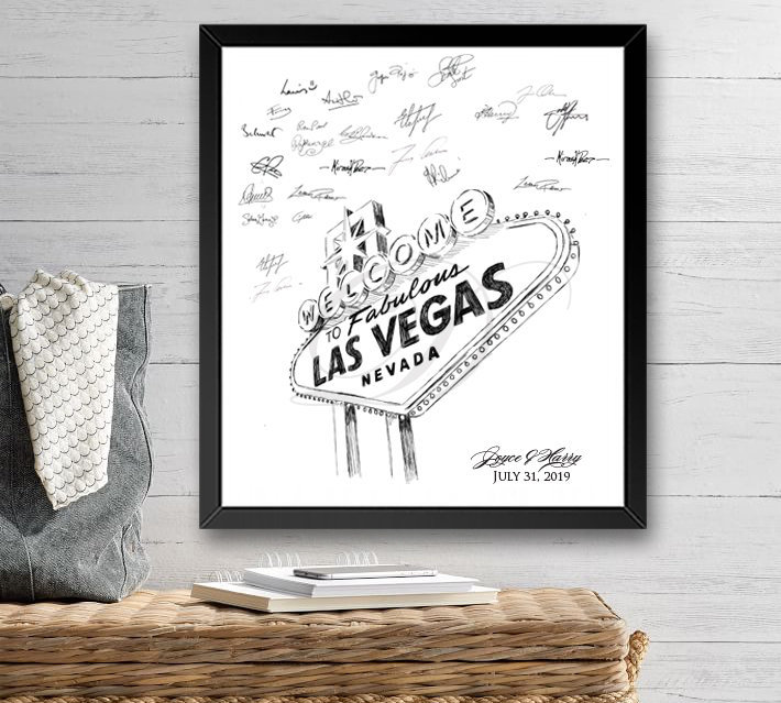 Las Vegas Sign Wedding Guest Book Alternative Print, Skyline, Vegas W…