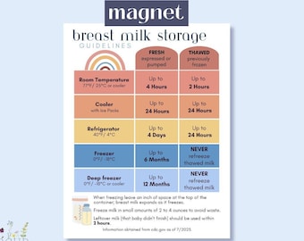 Magnet: Safe Breast Milk Storage Magnet Gift for New Mom  Breastfeeding Safe Storage Resource Guide  Breastmilk Storage Chart