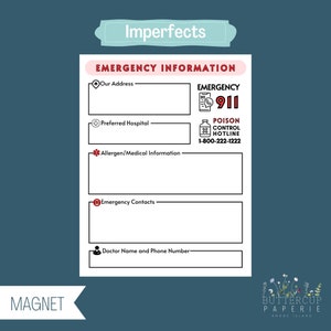 IMPARFAITS : aimant pour réfrigérateur à contact d'urgence | Référence rapide des numéros de téléphone d'urgence pour la gardienne, la nounou, la personne qui s'occupe d'eux et les grands-parents
