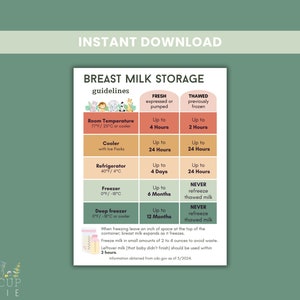 Breast Milk Storage Guidelines Sheet, Postpartum and Lactation Resources, Safe Breast Milk Reference Guide Instant Download - Safari