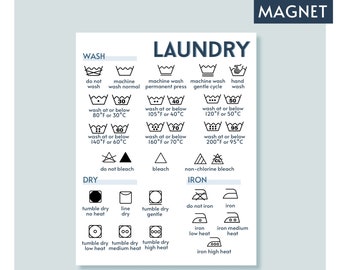 Laundry Care Symbols Instructions Magnet | Clothing Care Quick Reference Guide | Gift for College Student Laundry Room Housewarming Gift