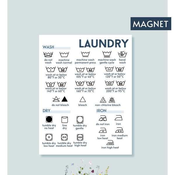 Laundry Care Symbols Instructions Magnet | Clothing Care Quick Reference Guide | Gift for College Student Laundry Room Housewarming Gift