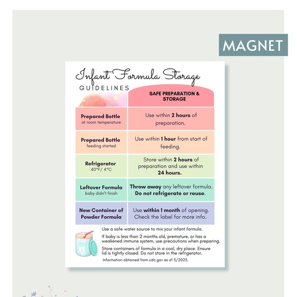 MAGNET: Safe Infant Formula Storage Magnet | New Parent Baby Formula Milk Storage Guide | Baby Feeding Safety