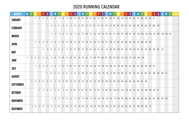 2020 Running Calendar Workout Calendar Printable Running Etsy