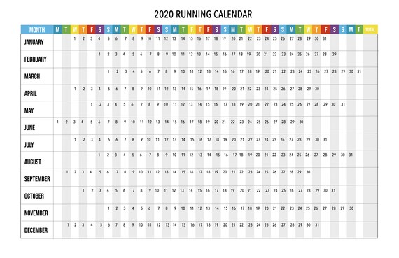 2020 Running Calendar Workout Calendar Printable Running Or Workout Log Fitness Log