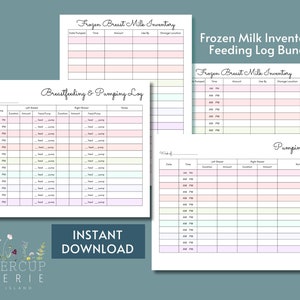 Breastfeeding and Pumping Log Frozen Breast Milk Inventory Tracker Comprehensive Breastfeeding and Pumping Bundle