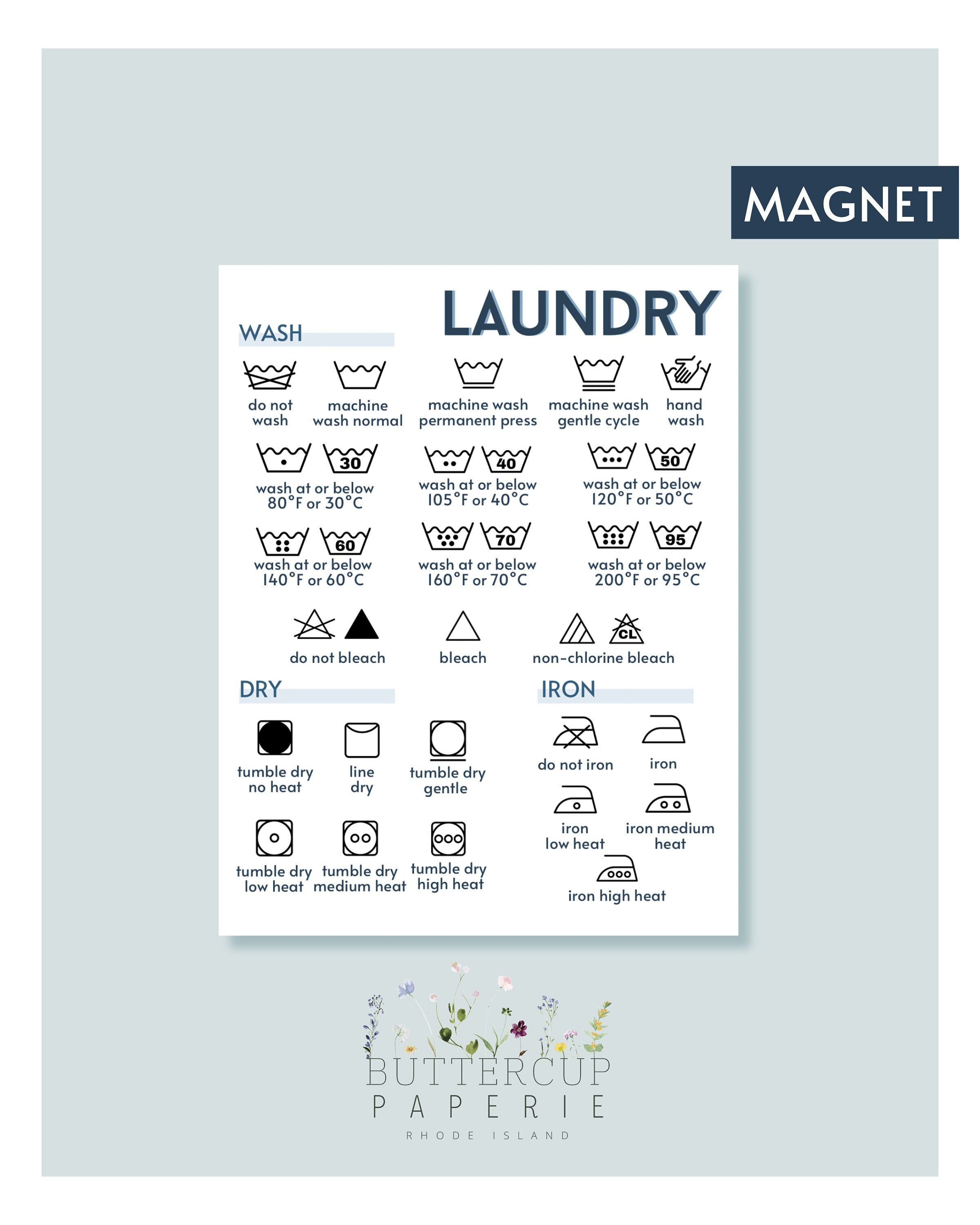 Laundry Cheat Sheet Magnet for Washer or Dryer 