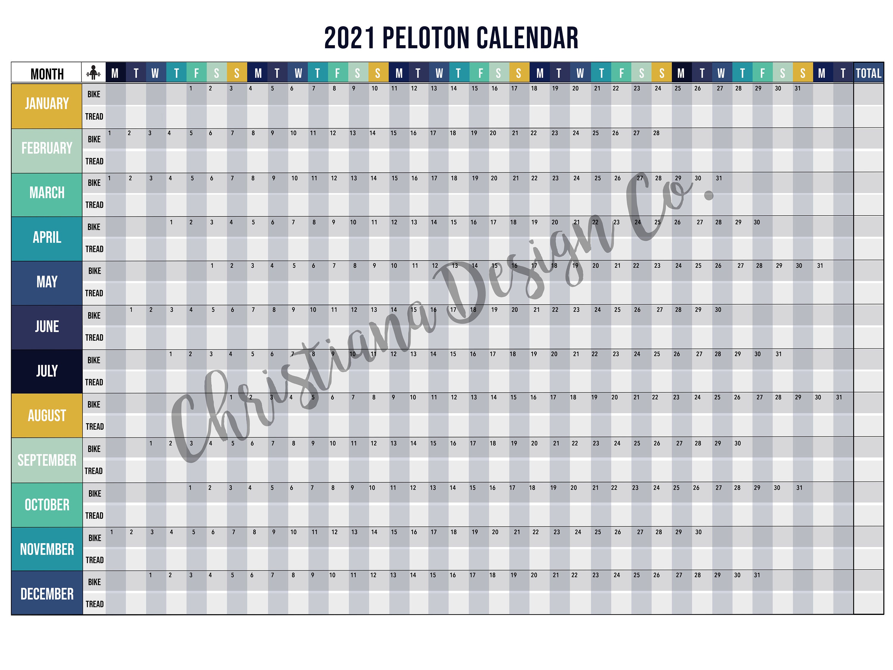 2021 Peloton Tread and Bike Workout Calendar Printable Etsy