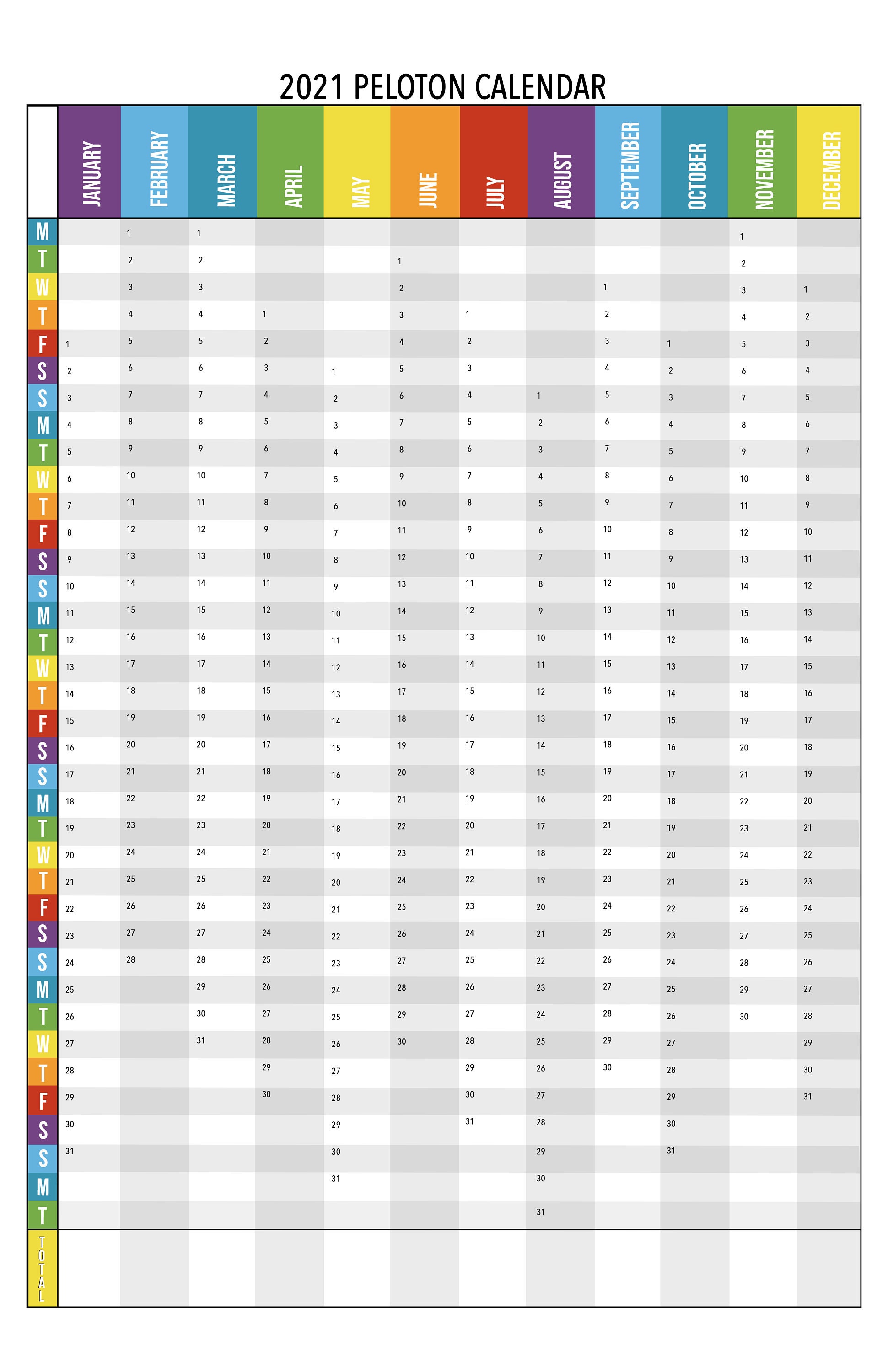 2021 Peloton Calendar Workout Calendar Printable Running Etsy