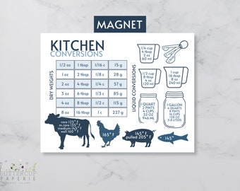 Kitchen Measurement Conversion & Cooking Baking Reference Magnet Meat Internal Temperature Guide  Refrigerator Kitchen Helper Magnet