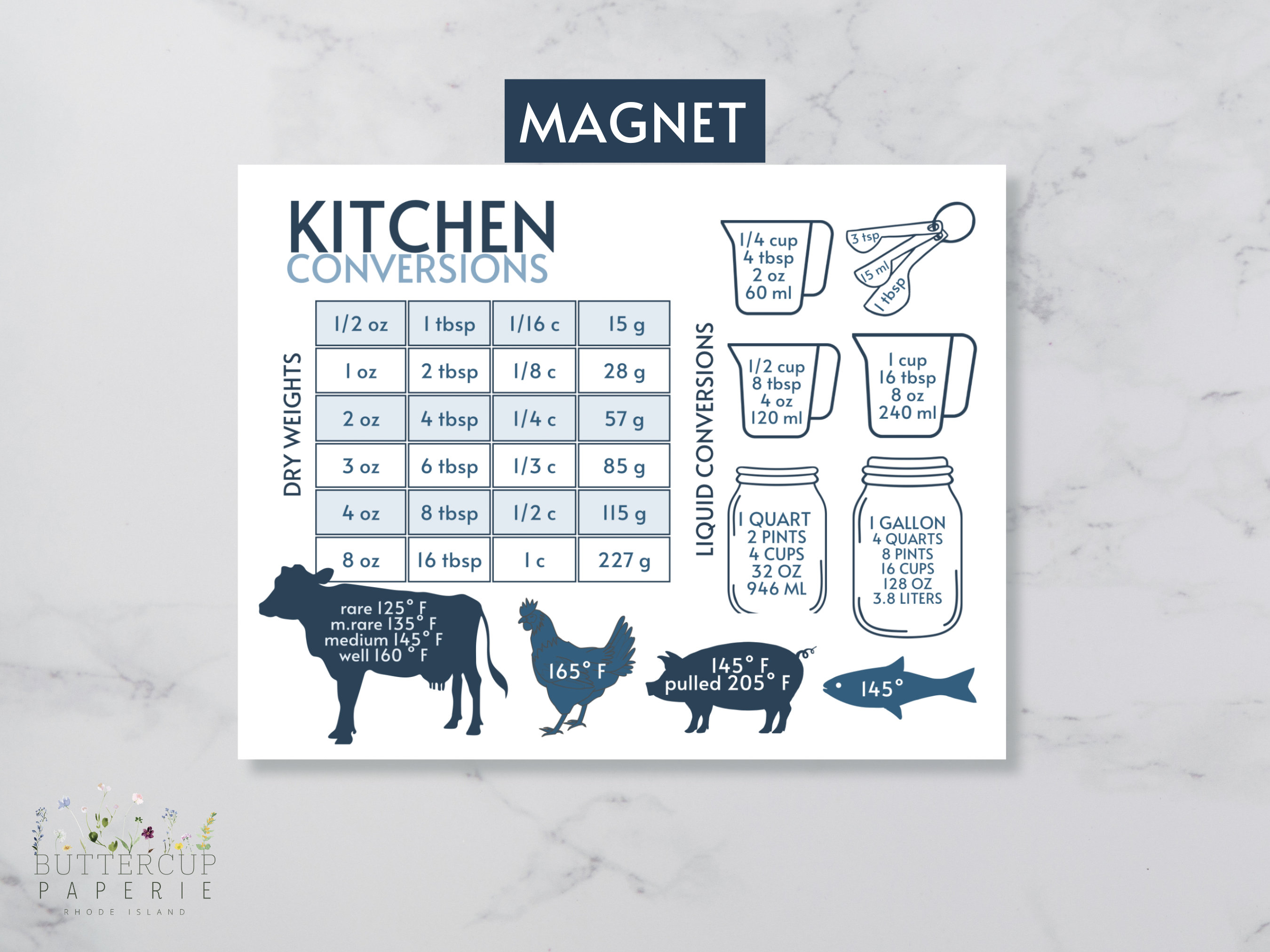 Custom Kitchen Conversion Chart Magnetic Recipe Card 