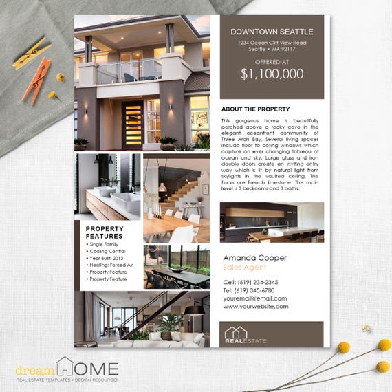 real estate flyer template real estate flyer us ltr and a4 vertical images ms word ms powerpoint and apple pages instant download real estate brochures templates