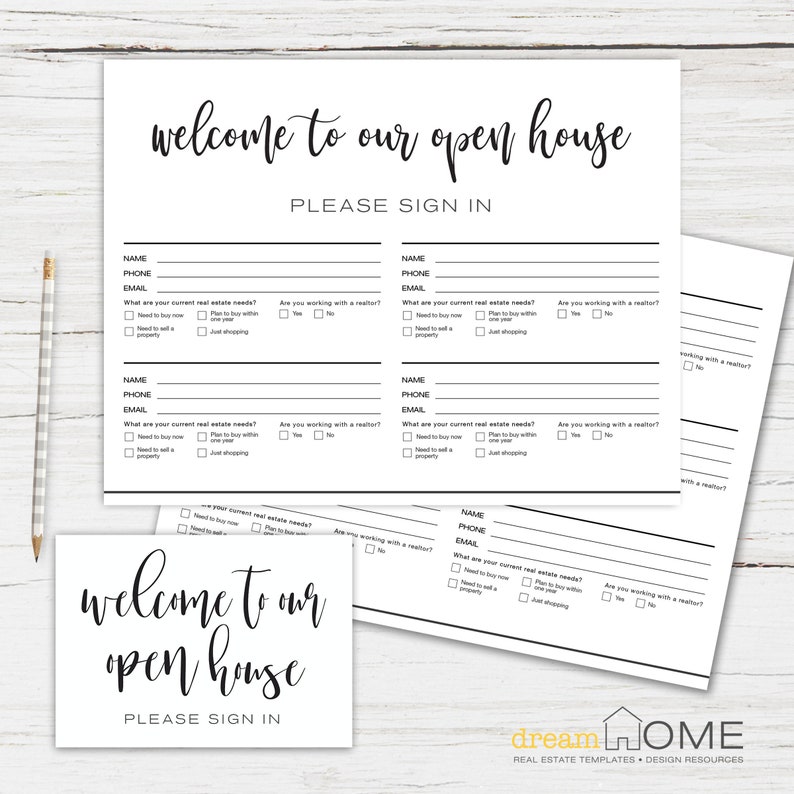 open house sign in sheet horizontal 3 designs please sign etsy