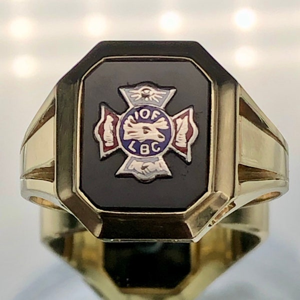 Rare, Very Clean Vintage Men's "Independent Order of Foresters" (IOF) 10K Gold Ring size 10 3/4