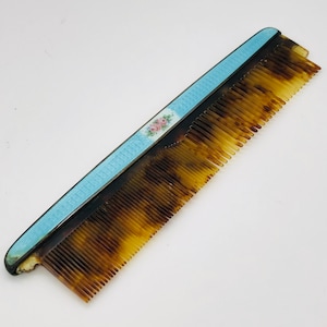 Vintage Blue Guilloche Enamel Comb from Foster and Bailey (F&B)