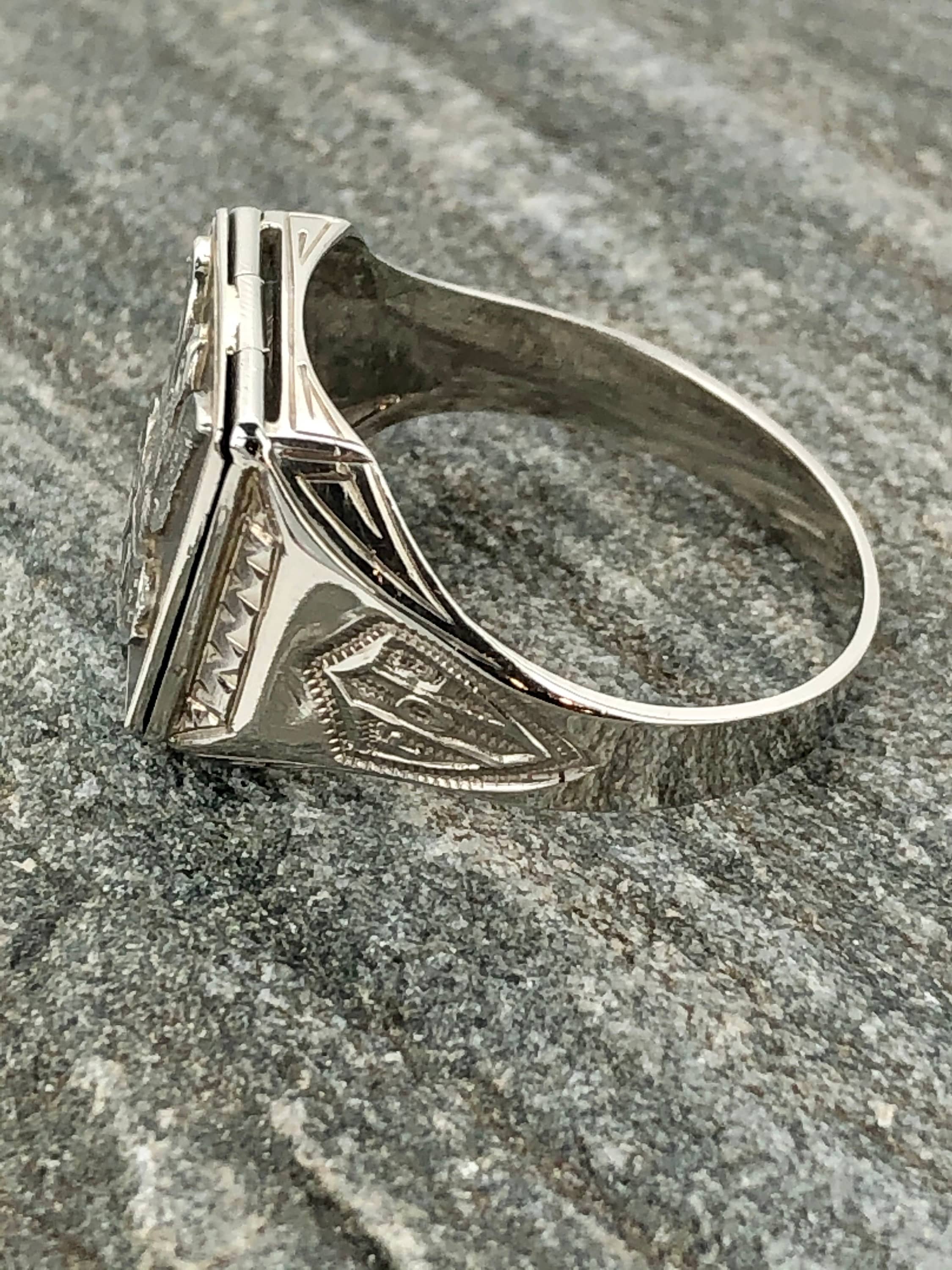 Vintage 10K White Gold Fraternal Order of Eagles (FOE) Signet Ring, New ...