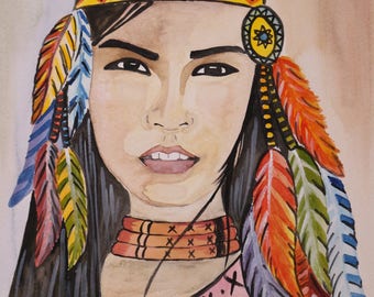 Native American Woman Original watercolor painting