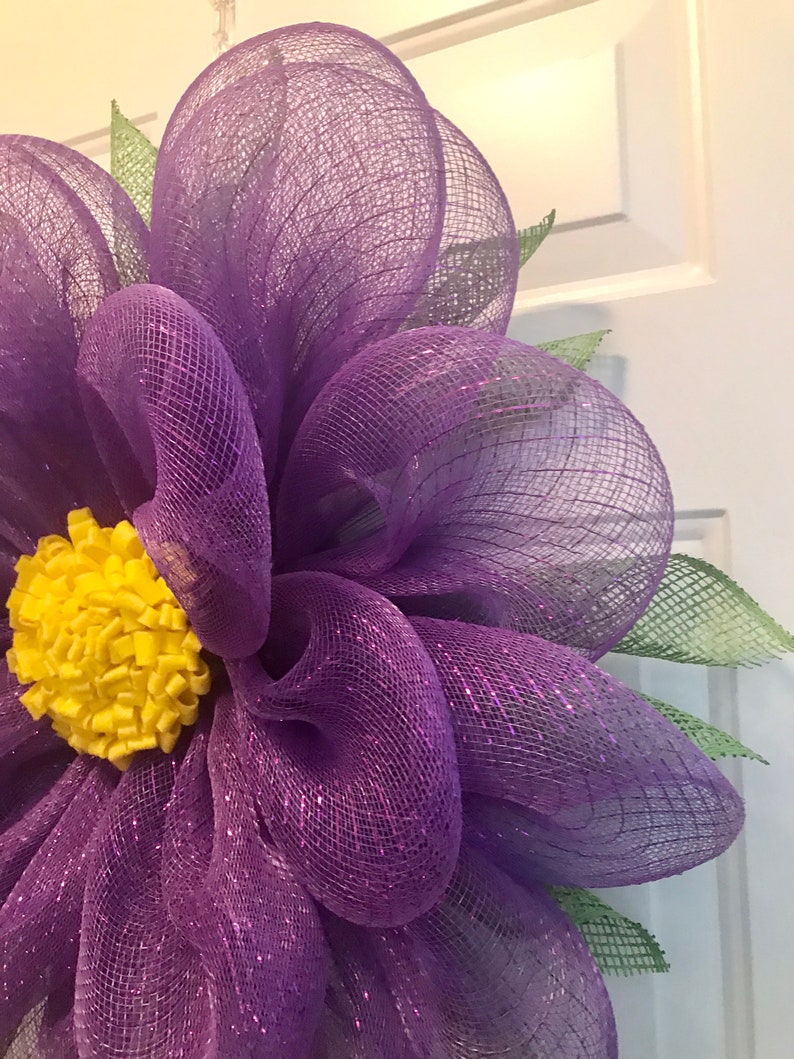 Flower wreath zinnia flower purple deco mesh petals green Etsy