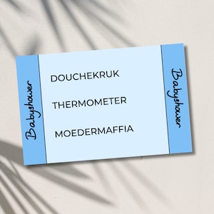 Babyshower 30 seconden raadspel 50 kaartjes Nederlands print PDF blauw
