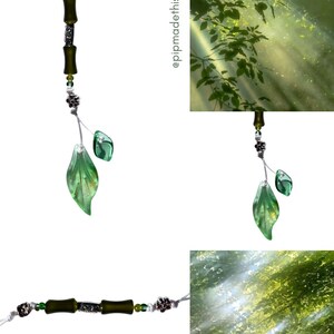 Green and white leaf themed phone charm keychain key ring lanyard beaded charms