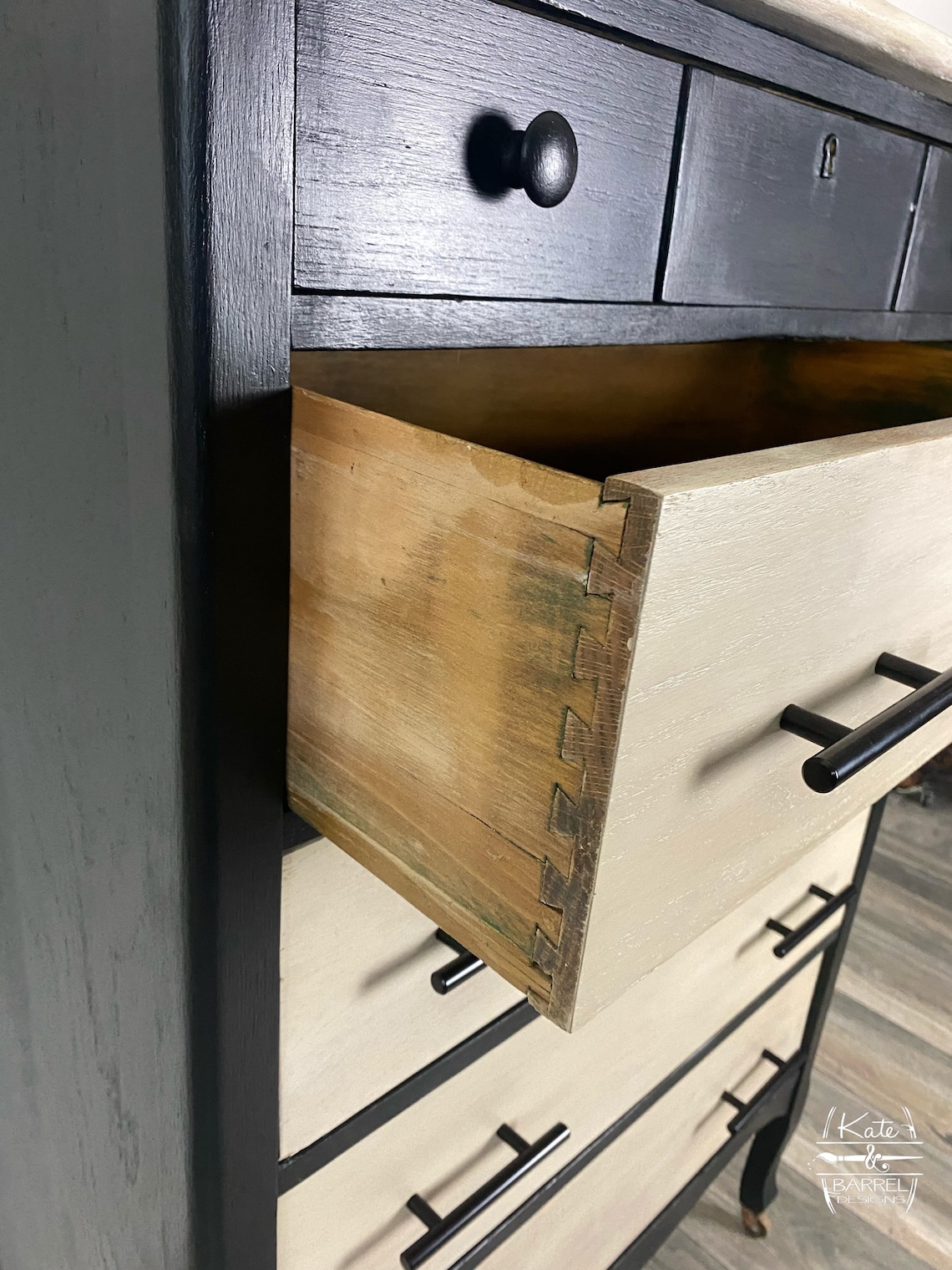 Vintage Solid Oak Tall Dresser Black Blonde Modern Etsy