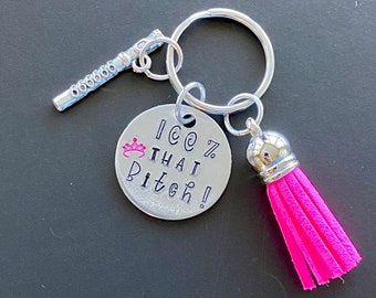 Lizzo 100% that bitch keychain with flute and pink tassel