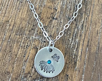 Flower and butterfly charm necklace with Swarovski crystal